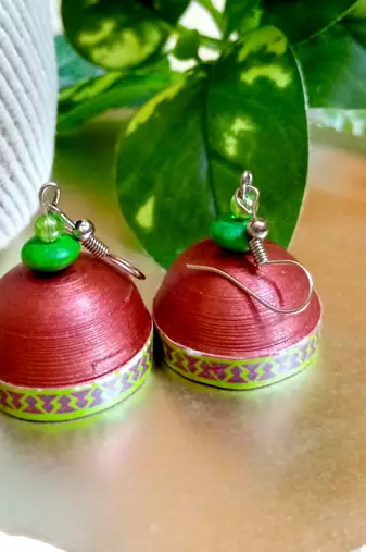 Brown color ethnic quilled jhumkas