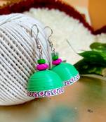green color ethnic quilled jhumkas