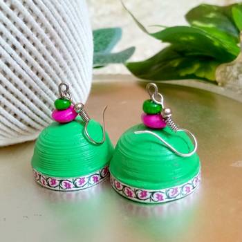 green color ethnic quilled jhumkas 2