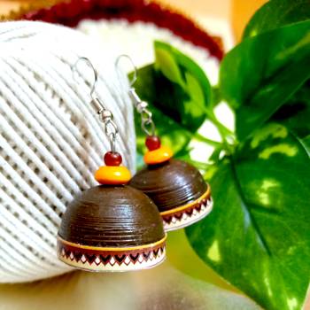 Brown color ethnic quilled jhumkas 1