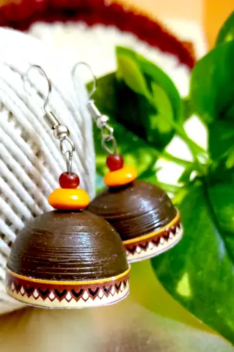Brown color ethnic quilled jhumkas