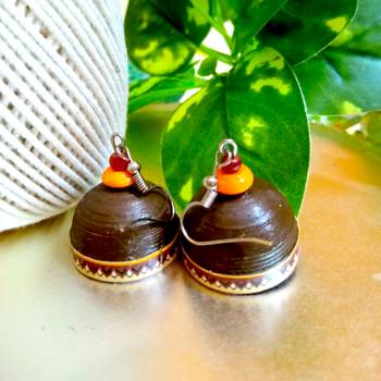 Brown color ethnic quilled jhumkas 2