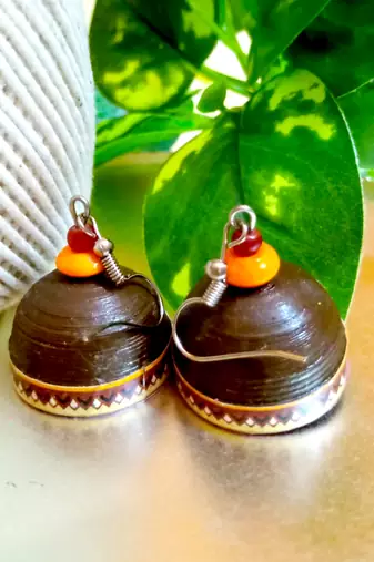 Brown color ethnic quilled jhumkas
