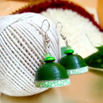 Green color ethnic quilled jhumkas 1