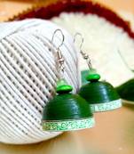 Green color ethnic quilled jhumkas
