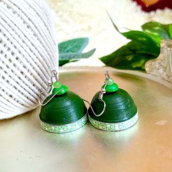 Green color ethnic quilled jhumkas 2