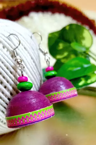Pink color ethnic quilled jhumkas