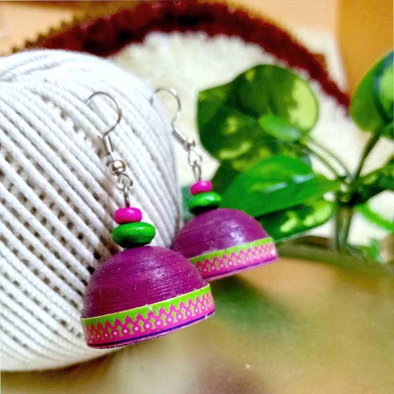 Pink color ethnic quilled jhumkas
