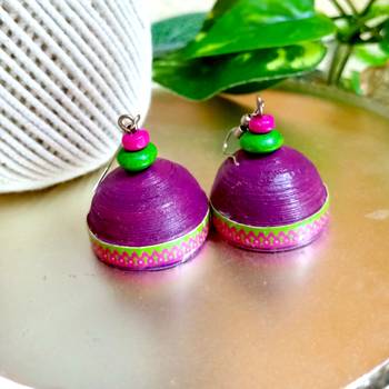 Pink color ethnic quilled jhumkas 2