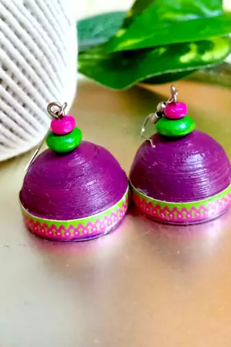 Pink color ethnic quilled jhumkas