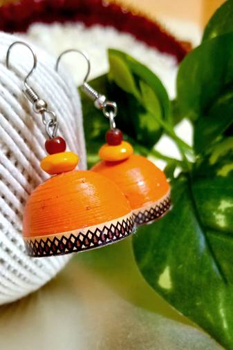 Orange color ethnic quilled jhumkas