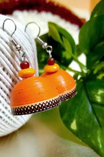 Orange color ethnic quilled jhumkas