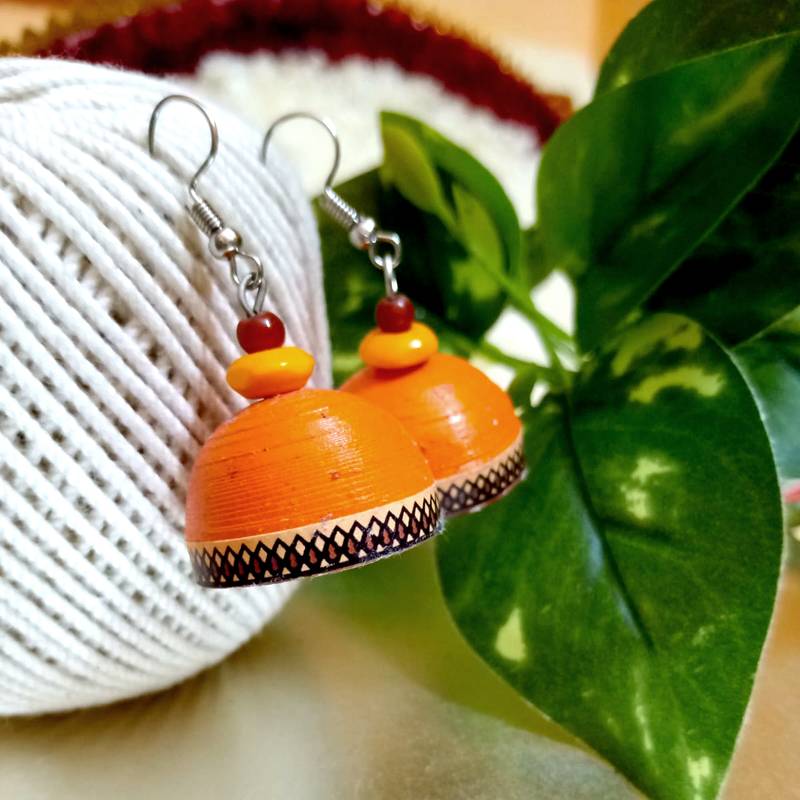 Orange color ethnic quilled jhumkas
