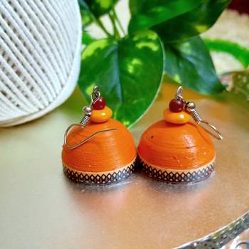 Orange color ethnic quilled jhumkas 2