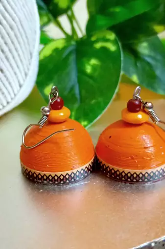 Orange color ethnic quilled jhumkas