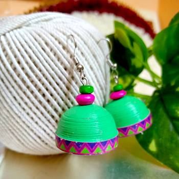 Green color ethnic quilled jhumkas 1
