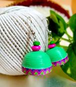 Green color ethnic quilled jhumkas