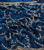 Nevy Blue Color Gold Beeds Work With Cut Work Border Art Silk Saree