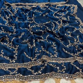 Nevy Blue Color Gold Beeds Work With Cut Work Border Art Silk Saree 2