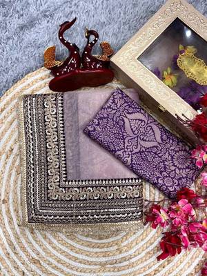 Lavender Sequin And Dori Embroidered Twil Net Saree 3