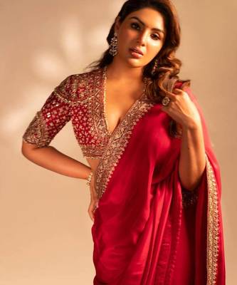 Red Sequin Embroidery Rangoli Silk Blend Saree 1