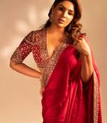 Red Sequin Embroidery Rangoli Silk Blend Saree