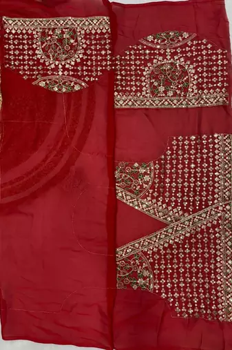 Red Sequin Embroidery Rangoli Silk Blend Saree