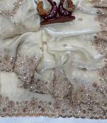 White Color Beads And Sequence Embroidery Work Space Silk Blend Saree