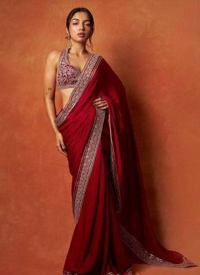 Red Color Embroidered Rangoli Silk Saree 2