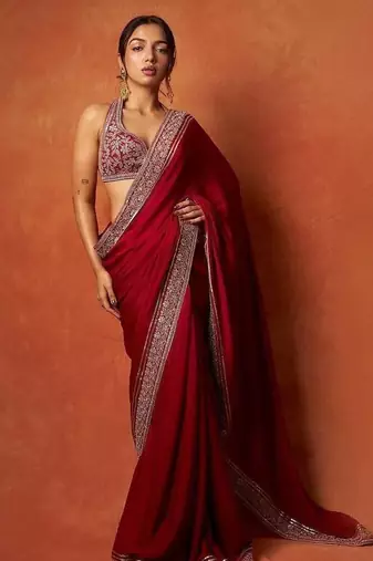 Red Color Embroidered Rangoli Silk Saree
