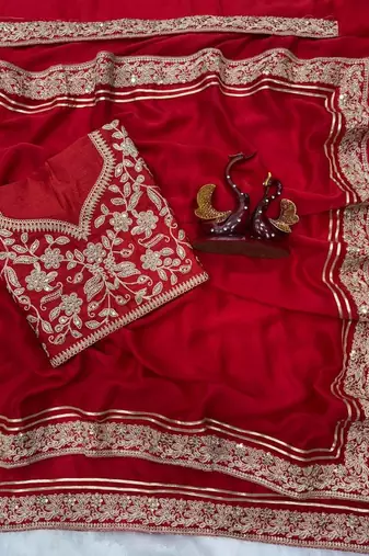 Red Color Embroidered Rangoli Silk Saree