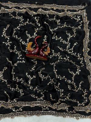 Black Beads And Sequin Embroidery Space Silk Saree 4