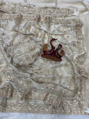 Beige Color Sequence And Zari Embroidery Work Silk Saree 2