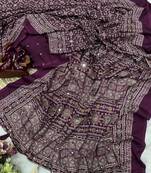 Plum Ajarakh Print Zari Real Mirror Saree Crepe Silk