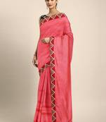 Pink embroidered border saree