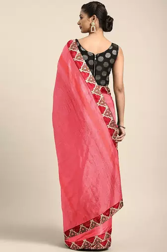 Pink embroidered border saree