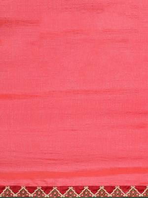 Pink embroidered border saree 3