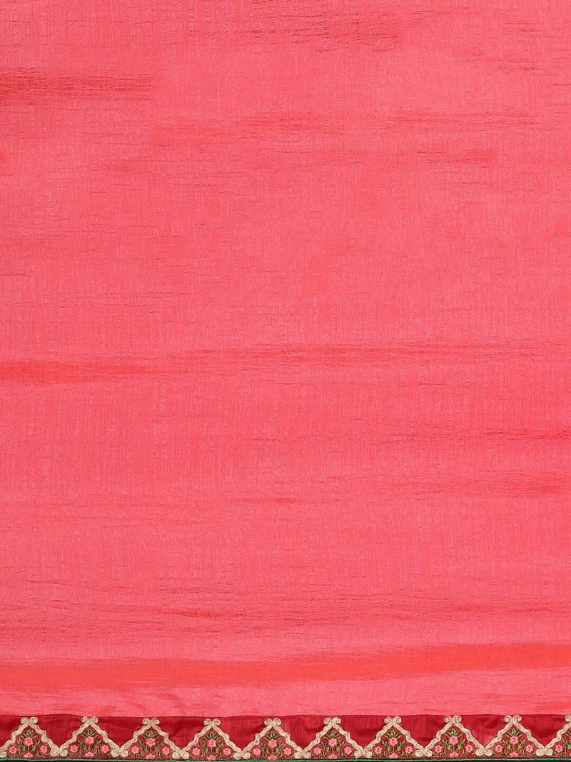 Pink embroidered border saree