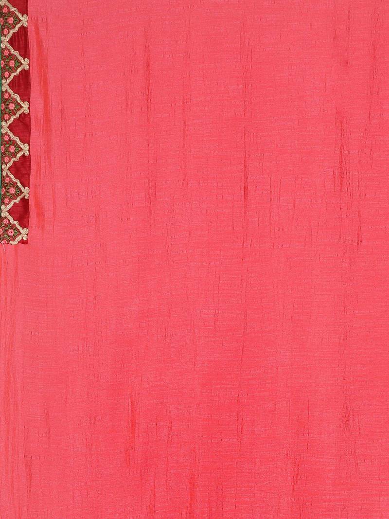 Pink embroidered border saree