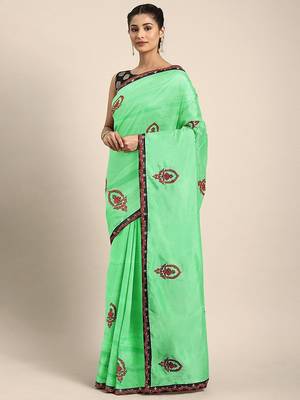 Lime floral embroidered saree 1