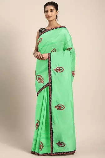 Lime floral embroidered saree