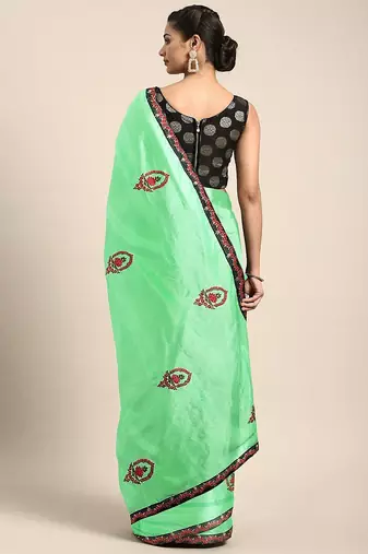 Lime floral embroidered saree