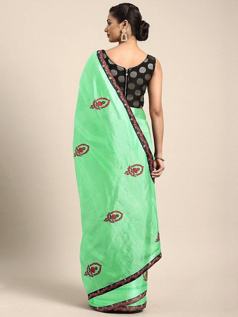 Lime floral embroidered saree