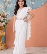 Cream sequinned pure georgette banarasi saree