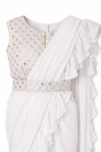 Cream sequinned pure georgette banarasi saree