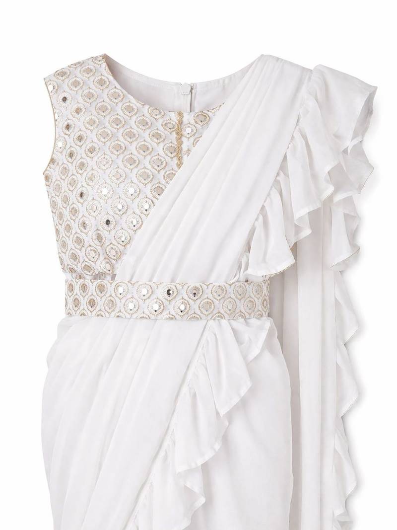 Cream sequinned pure georgette banarasi saree