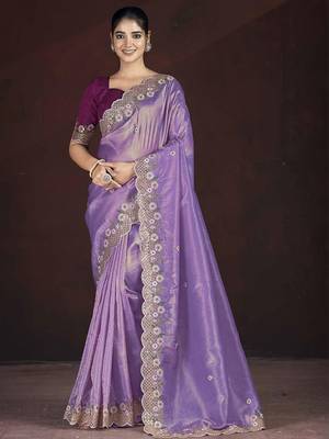 Lavender embroidered silk blend designer saree 1