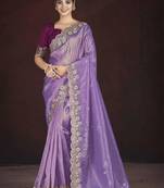 Lavender embroidered silk blend designer saree