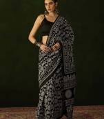 Black warli silk cotton designer dabu saree
