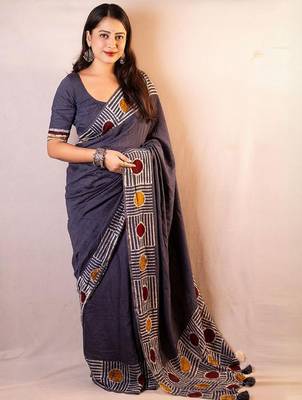 Grey chanderi saree 1